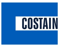 Costain company logo featuring the word COSTAIN in bold black letters on a white rectangle against a solid blue background.